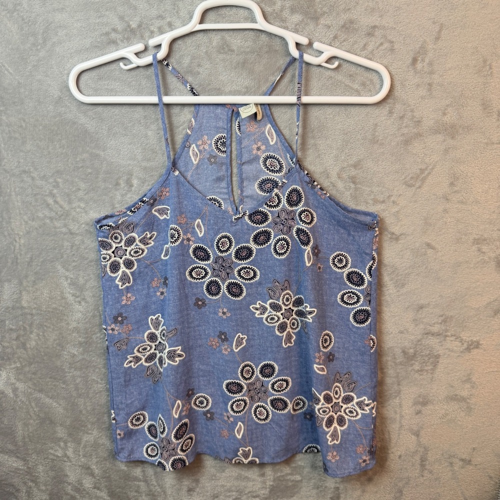 Paper Crane Tank Top Womens Large Blue Floral Halter Neck Cottage Core Boho Cami